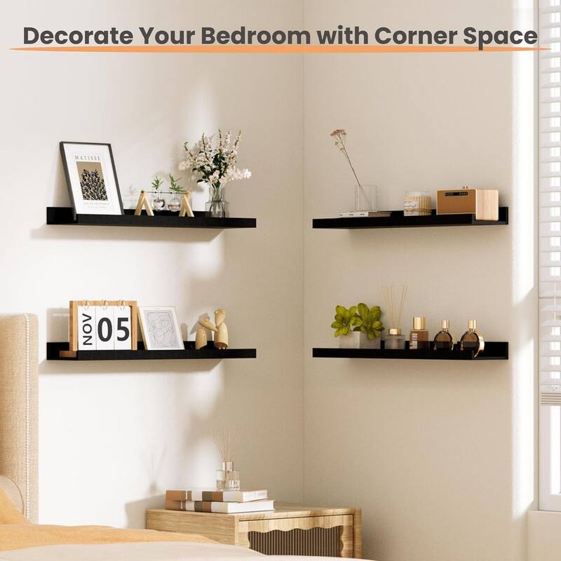 Decor Storage Set of 6 Floating Shelves for Wall, Wall Shelves - 23.6"D x 5.1"W x 1.7"H