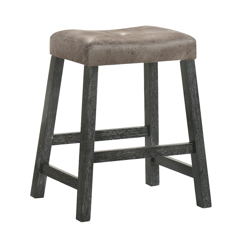 Rustic Backless Counter Stool Set Of 2-25 Inch Wooden Farmhouse Barstool With Leather Seat,Distressed Finish & Sturdy Frame