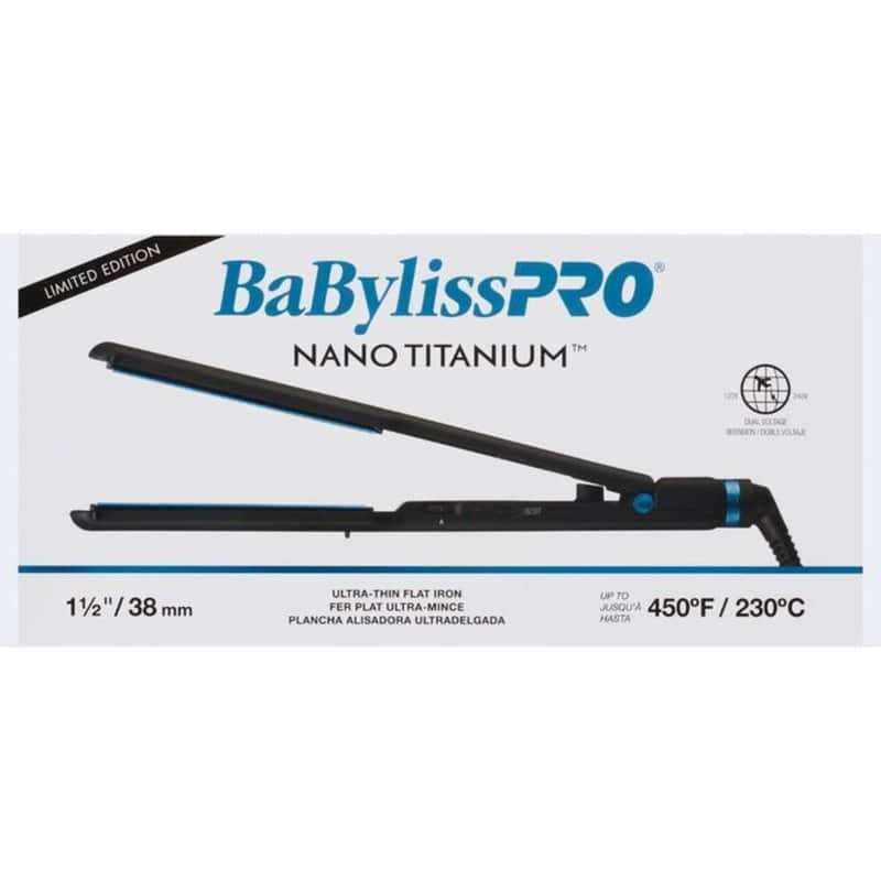 BabylissPRO Nano Titanium Limited Edition Black & Blue 1 1/2" Ultra Thin Flat Iron