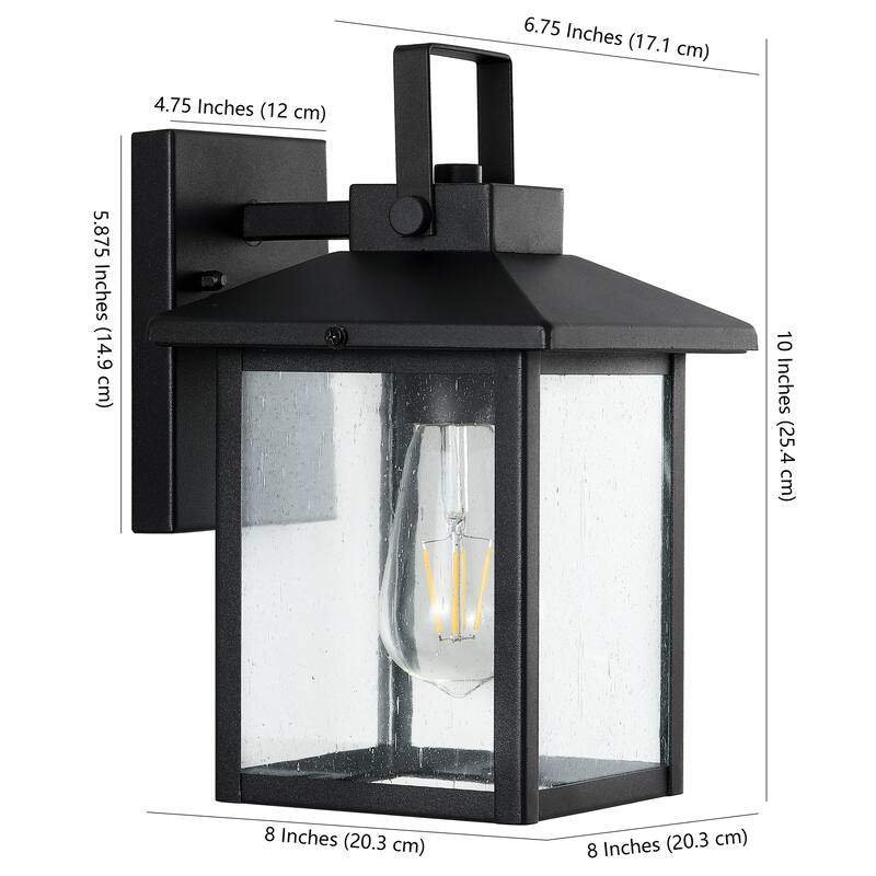 Cadiz 6.75" 1-Light Iron/Seeded Glass Rustic Traditional Lantern LED Outdoor Lantern, Black (Set of 2) by JONATHAN Y