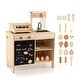 preview thumbnail 1 of 4, Kids Kitchen Playset Wooden Kids BBQ Grill Playset w/Blackboard Natural