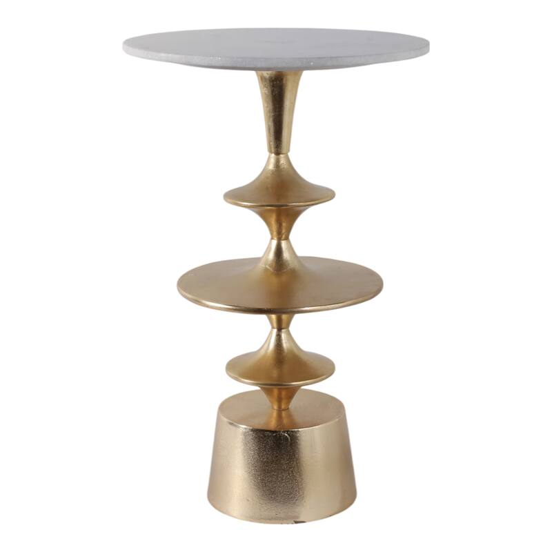 Accent Side Table with Polished Marble Top and Curved Base - 25"