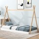 preview thumbnail 18 of 16, Tent Floor Bed With Triangle Structure, White+Natural