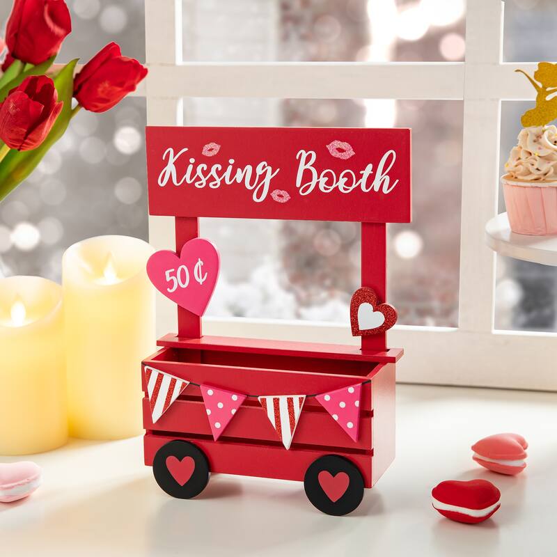 Glitzhome 10"H Valentine's Wooden KISSING BOOTH Table Decor - 10''H - 10''H