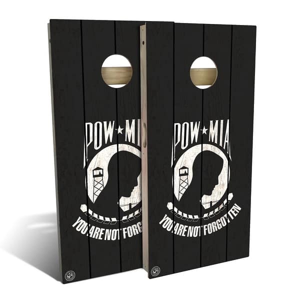 slide 2 of 9, POW MIA Outdoor Cornhole Board Set Backyard 2x4 - NO Accessories