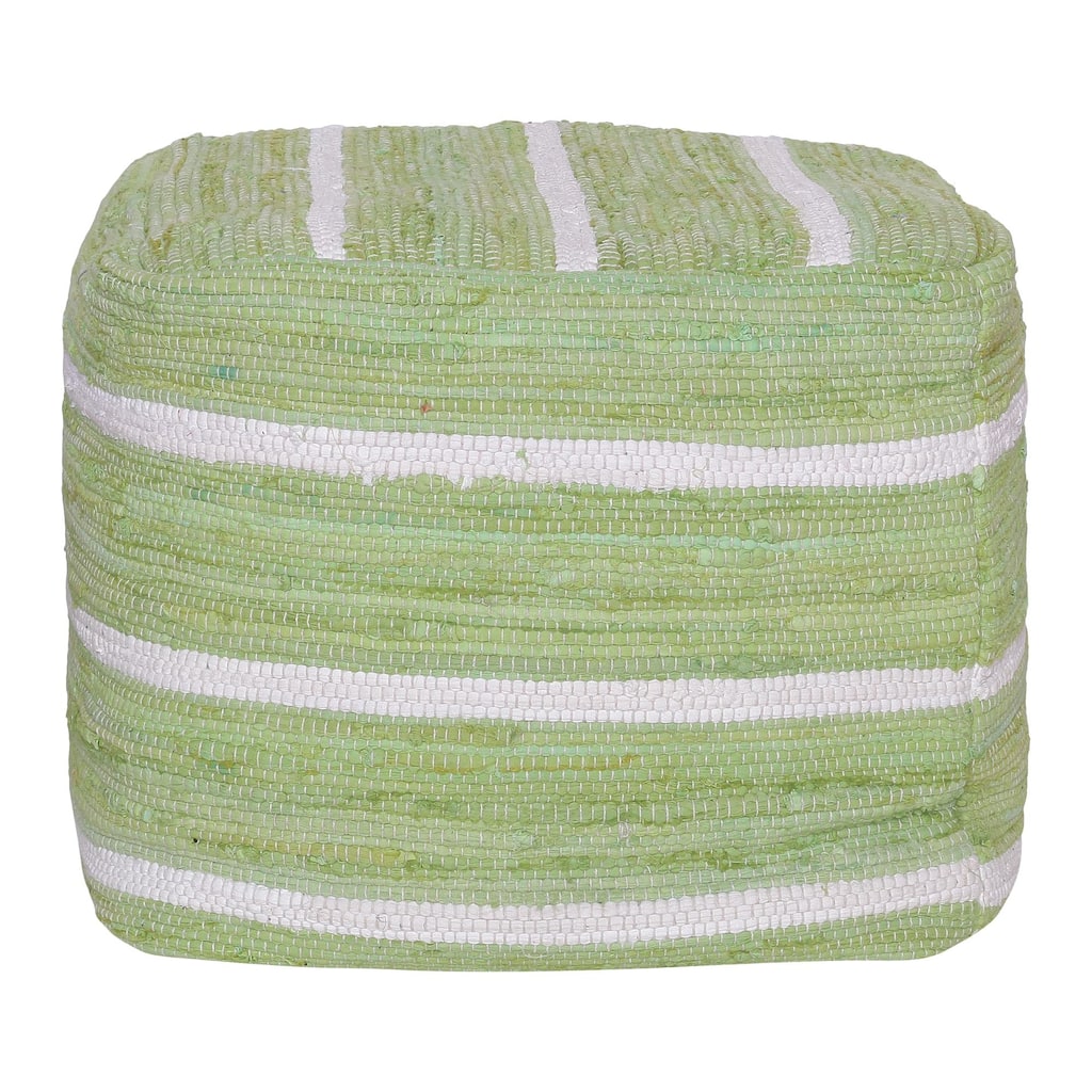 Striped Square Pouf Ottoman - 18" - Green and White