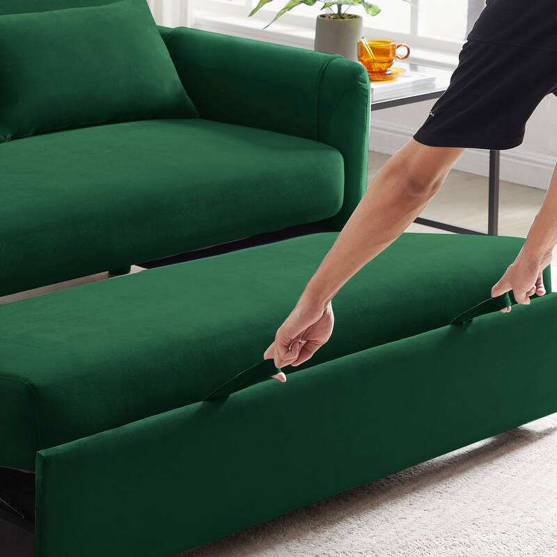 59.5" Modern Convertible Sofa Bed with 2 Detachable Arm Pockets, Velvet Loveseat Sofa with Pull Out Bed