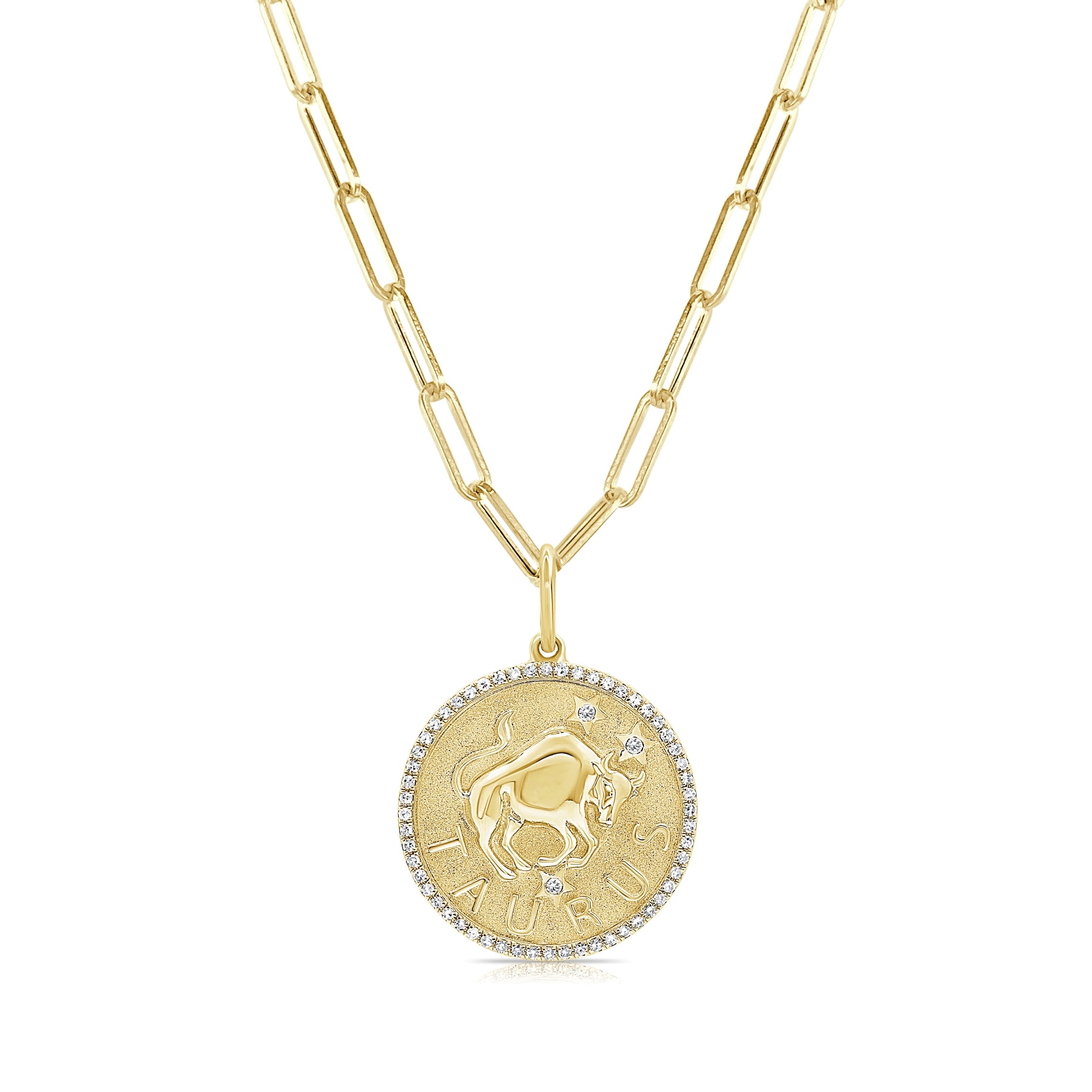 Zodiac Diamond Sign Necklace 14k Gold - Coin Pendant - Yellow Gold Diamond  Necklace for Her - Women's Neckace