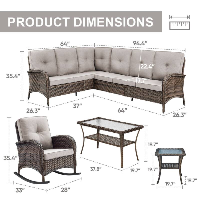 Gymojoy L-Shaped Outdoor Sectional Sofa Set, PE Wicker Couch with Water-Resistant Olefin Cushions