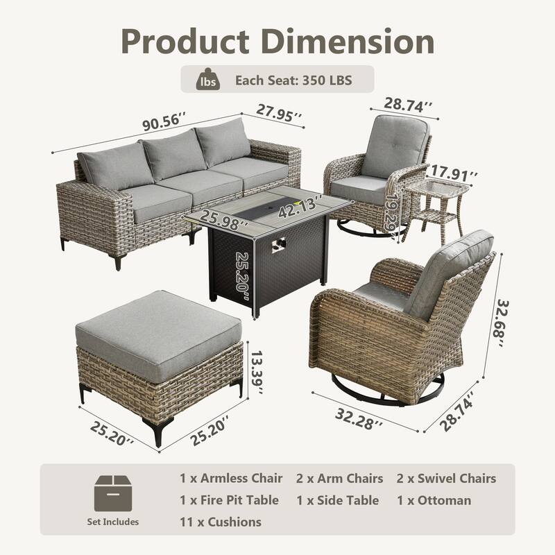 XIZZI Outdoor Patio Furniture Sectional Set with Swivel Chairs