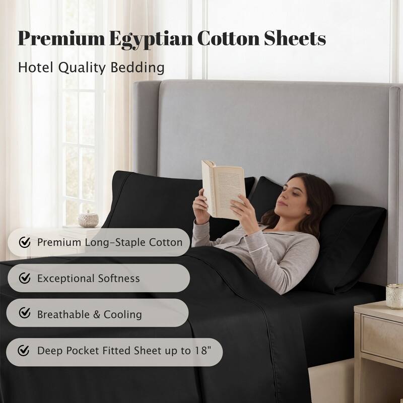 Superior Egyptian Cotton 530 TC Sheet Set Sateen Weave, Deep Pocket, Ultra‑Soft & Breathable Bedding