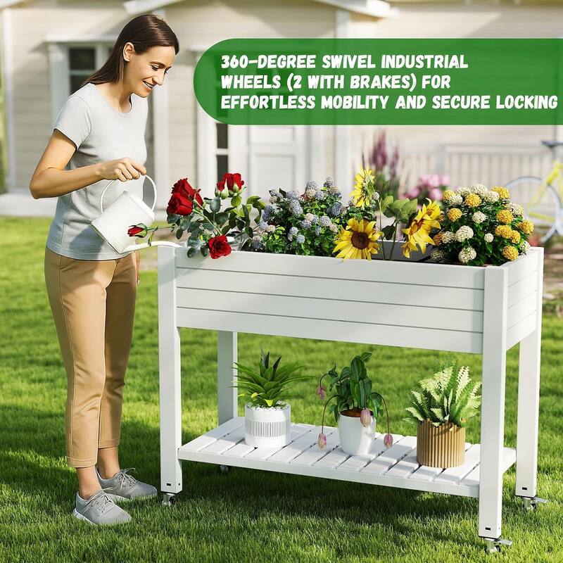 Elevated Horticulture Raised Garden Bed, Divisible Raised Resin Planter Box for Backyard, Patio, Balcony