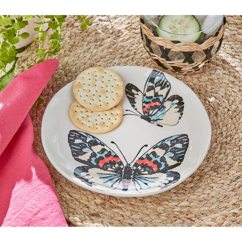 Double Butterfly Appetizer Plates - Multicolor Ceramic Dining Plates, Dishwasher Safe, 7.5" Diameter, Perfect for Summer