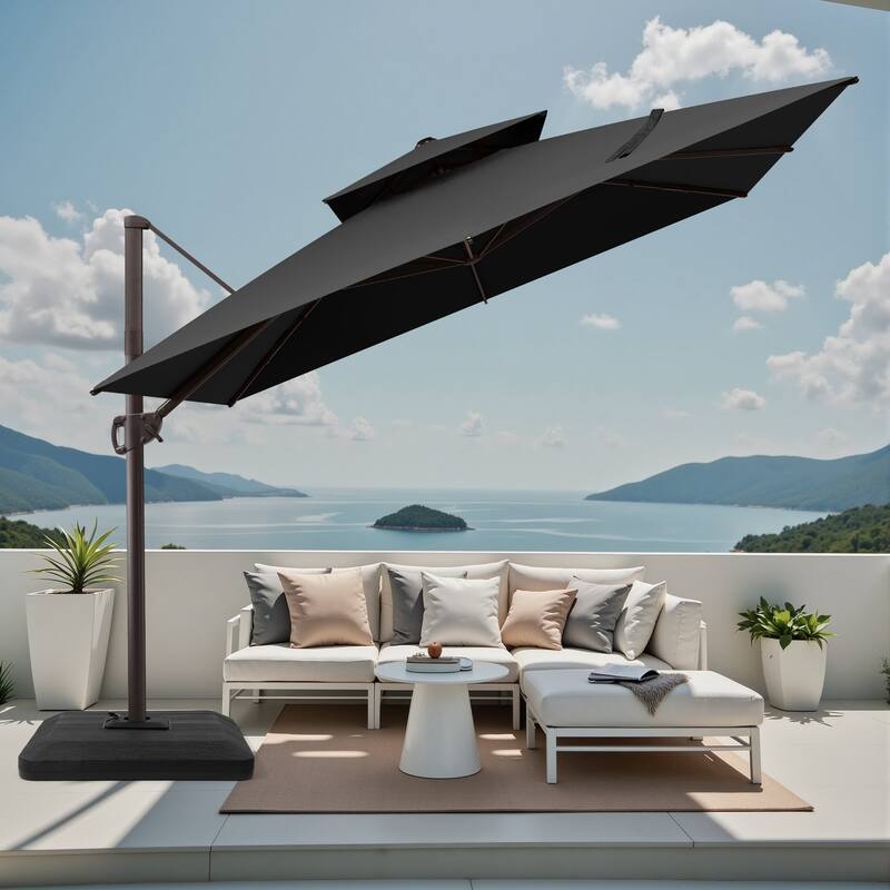 VredHom 11 FT Square Outdoor Patio Double Top Cantilever Umbrella with Weight Base