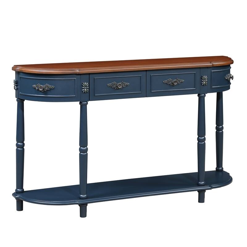 Living Room Hallway Retro Curved Wood Console Table Sofa Table with Shelf and 2 Drawers