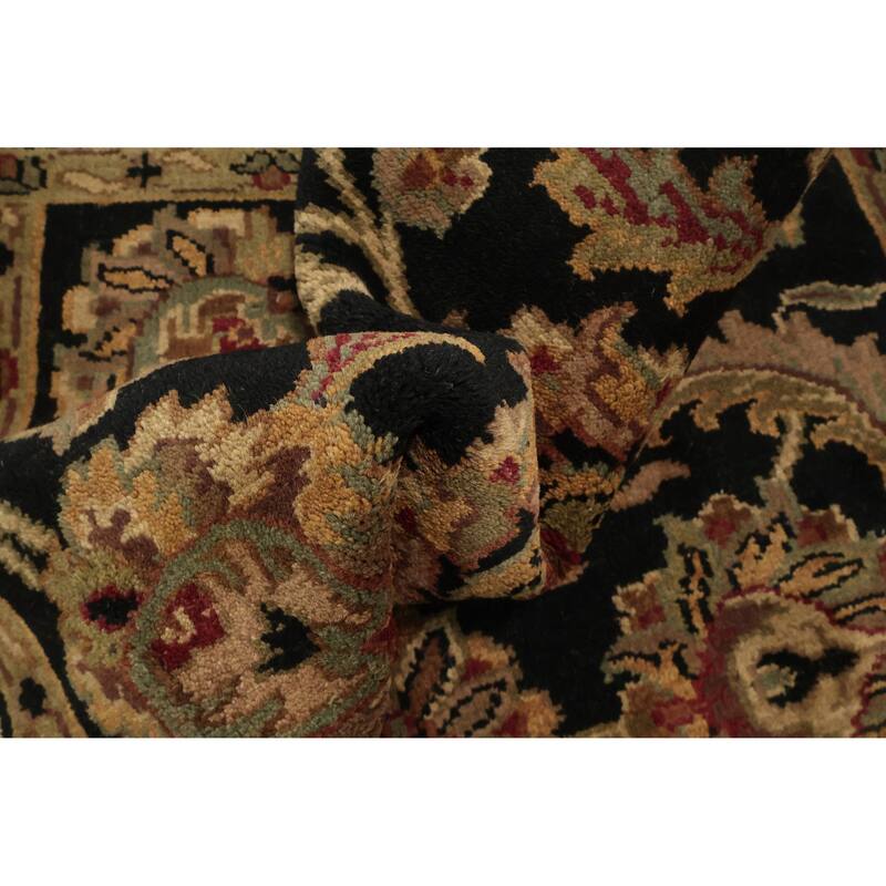Hand Knotted Oriental 100% Wool Carpet Traditional Floral Black Agra Area Rug - 8' 4'' X 5' 5''