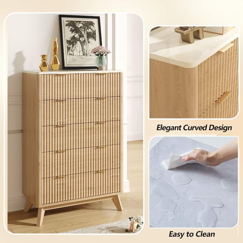 Modern 5 Chest of Drawers, Wood Dresser for Bedroom, Living Room