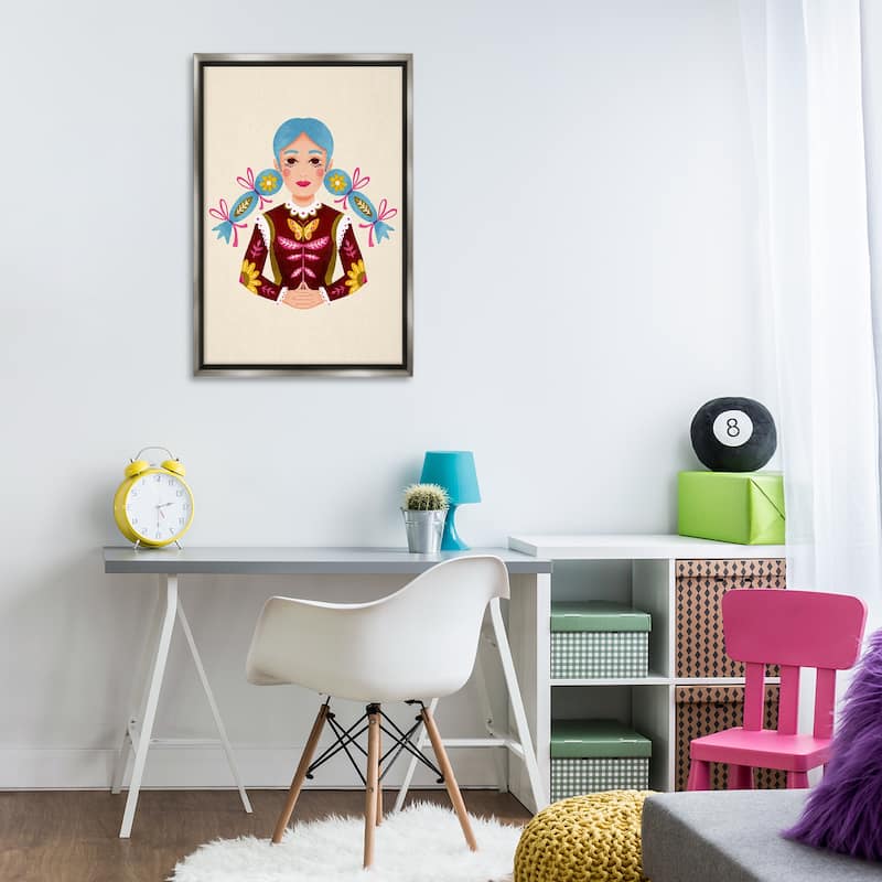 Stupell Blue Haired Girl Portrait Framed Floater Canvas Wall Art Design By Hannah Moren