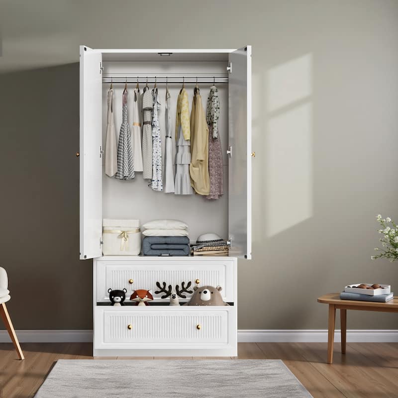 Pocassy Wardrobe Closet 70" Capacity Clothing Wardrobe Cabinet