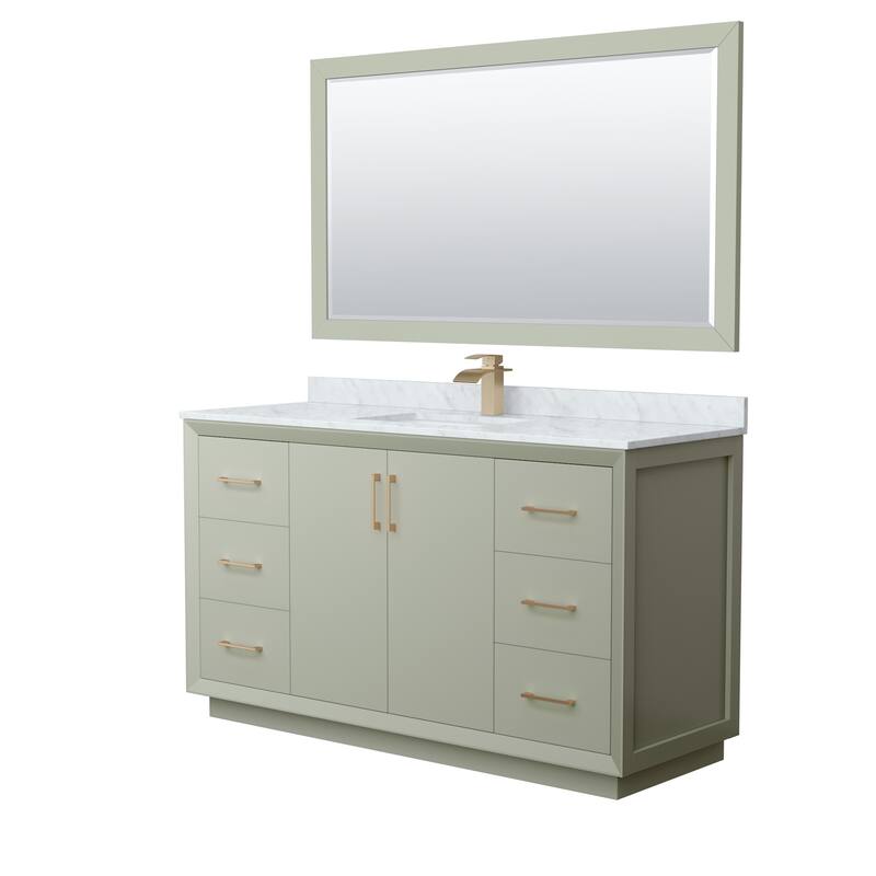 Wyndham Collection WCF414160S-NAT-UNSM58 Strada 60" Free Standing - Light Green / Satin Bronze Hardware