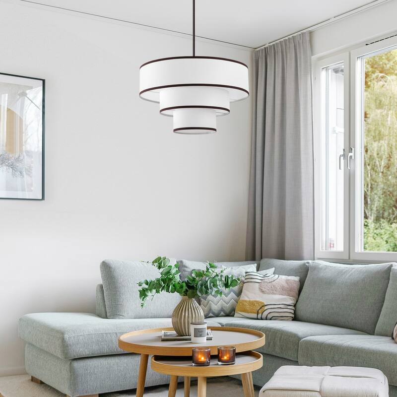 Modern Chandelier 24" 5-Light Bronze Tiered Drum Linen Shade