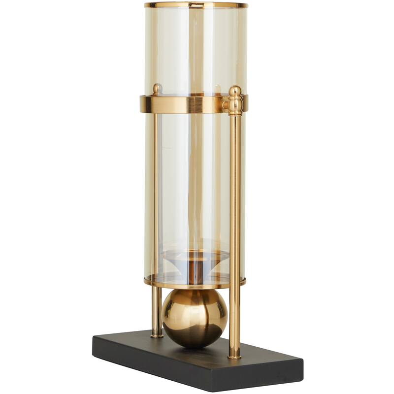 Metal Pillar Hurricane Lamp with Metal Stand - Gold - CosmoLiving by Cosmopolitan