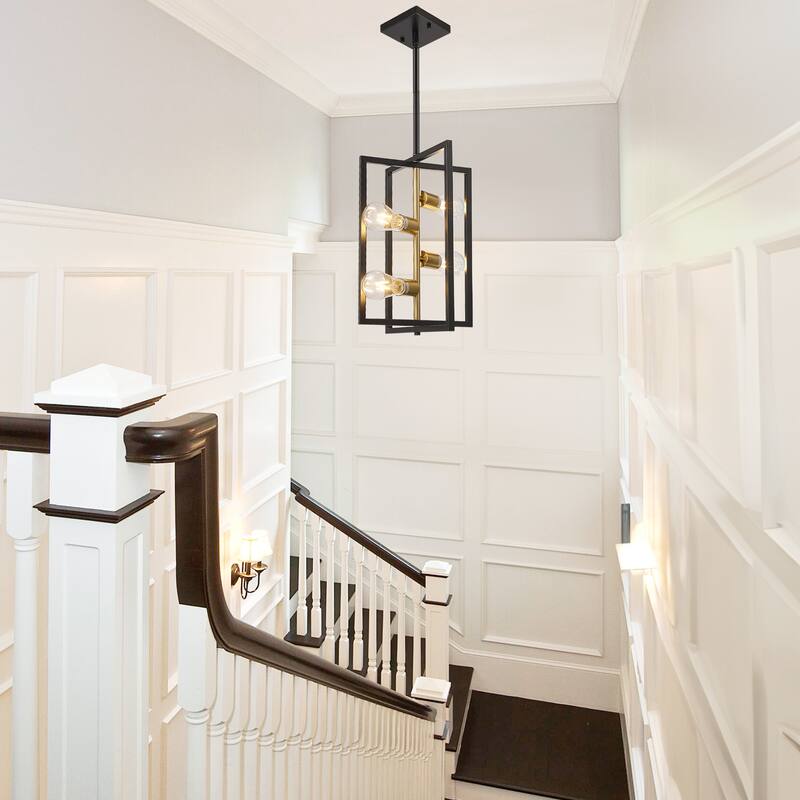 4- Light Dimmable Geometric Chandelier - Black&Glod