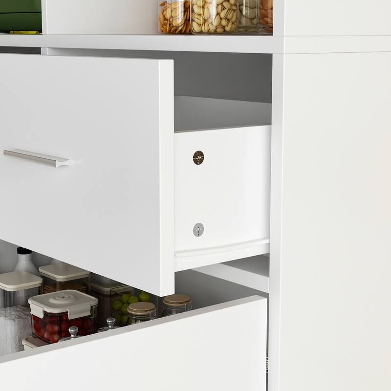 Black Freestanding Kitchen Pantry, Buffet Cabinet with Shelves & Doors - 78.7"H x 63"W