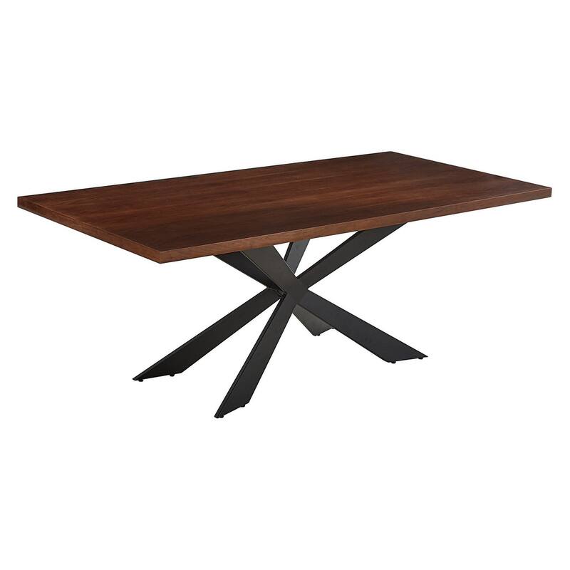 HomeRoots 81" Brown and Black Wood and Metal Cross Leg Base Dining Table - 81.00 in. x 32.00 in. x 42.00 in.