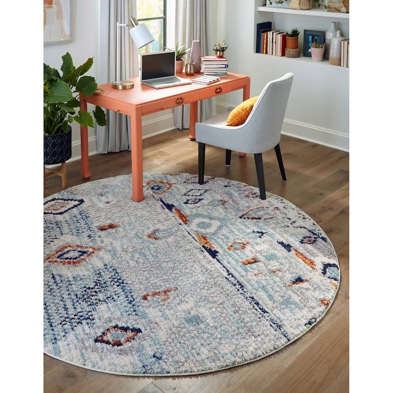 Contemporary Zaire Collection Area Rug - Ivory - 4' Round