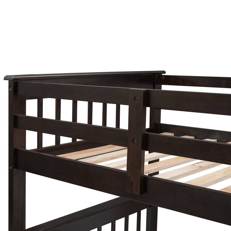 Twin-Over-Full Bunk Bed with Stairway Drawer, Storage, and Guard Rail for Bedroom or Dorm