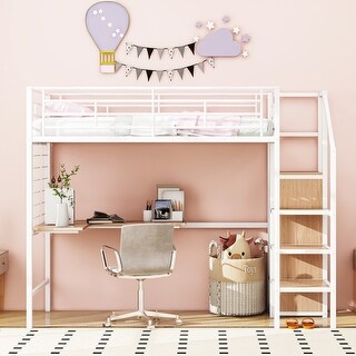 Multifunctional Design Twin Size Loft Bed with Built-in Desk