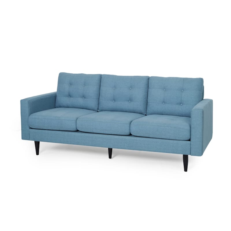 Contemporary Tufted Fabric 3-Seater Blue Sofa