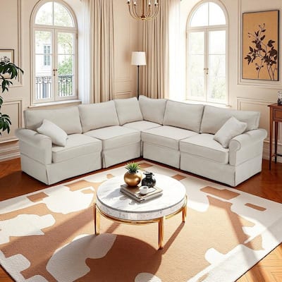 94" Linen L-Shaped 5-Seater Sectional Sofa with Reversible Design and Rolled Arms