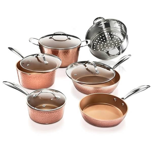 Gotham Steel Hammered Pots and Pans 10 Piece Nonstick Ceramic Cookware Set