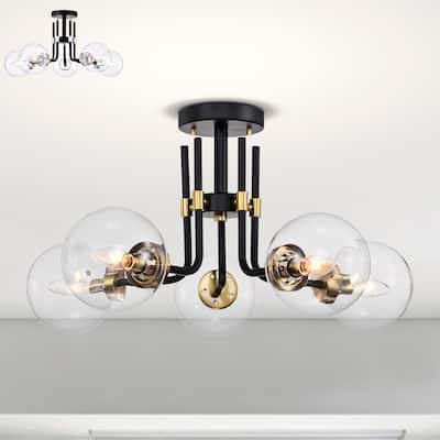 Laruda Semi Flush Mount Ceiling Light Modern-Sputnik Style Matte Black and Silver Finish 5-Light - N/A