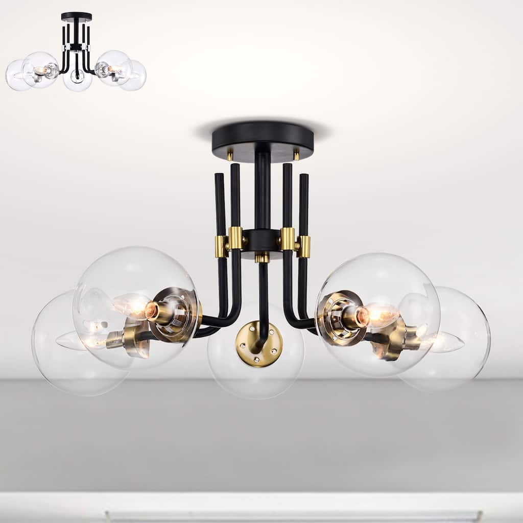 Laruda Semi Flush Mount Ceiling Light Modern-Sputnik Style Matte Black and Silver Finish 5-Light