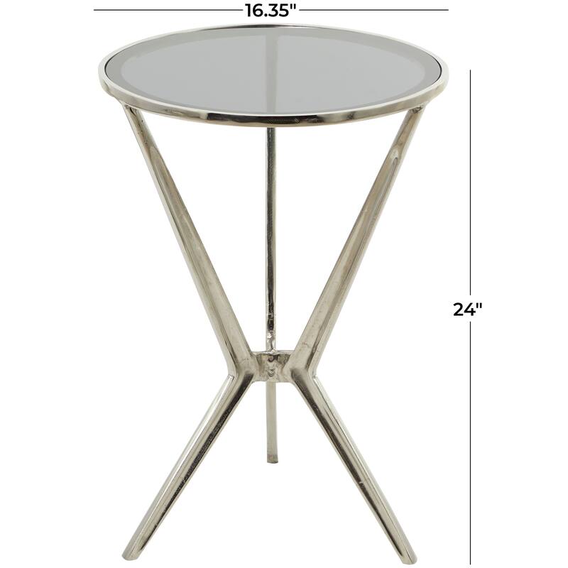 Aluminum Metal or Teak Wood Accent Table with Shaded or Clear Glass Top - Gold or Silver - Roche River Decor