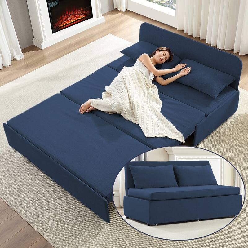 Mixoy Full Size Queen Size Sofa Bed,2 in 1 Convertible Linen 1-Seater/Loveseat Sleeper Sofa Couch with Cushions