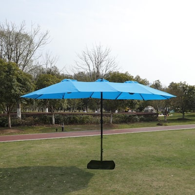 Large Double Sided Rectangular Outdoor Double Terrace Market Umbrella with Lights and Base