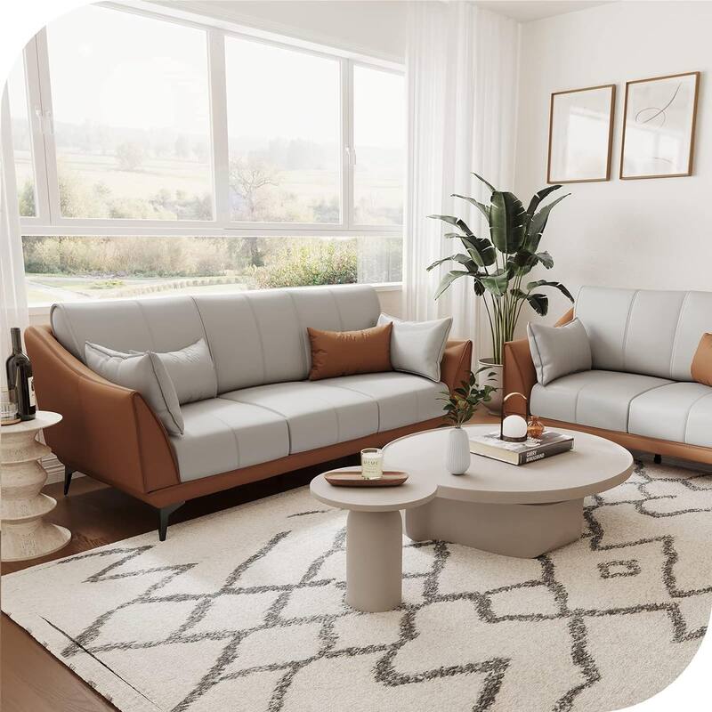 Modern Faux Leather 3-Seater Sofa with Black Legs - 83.46"