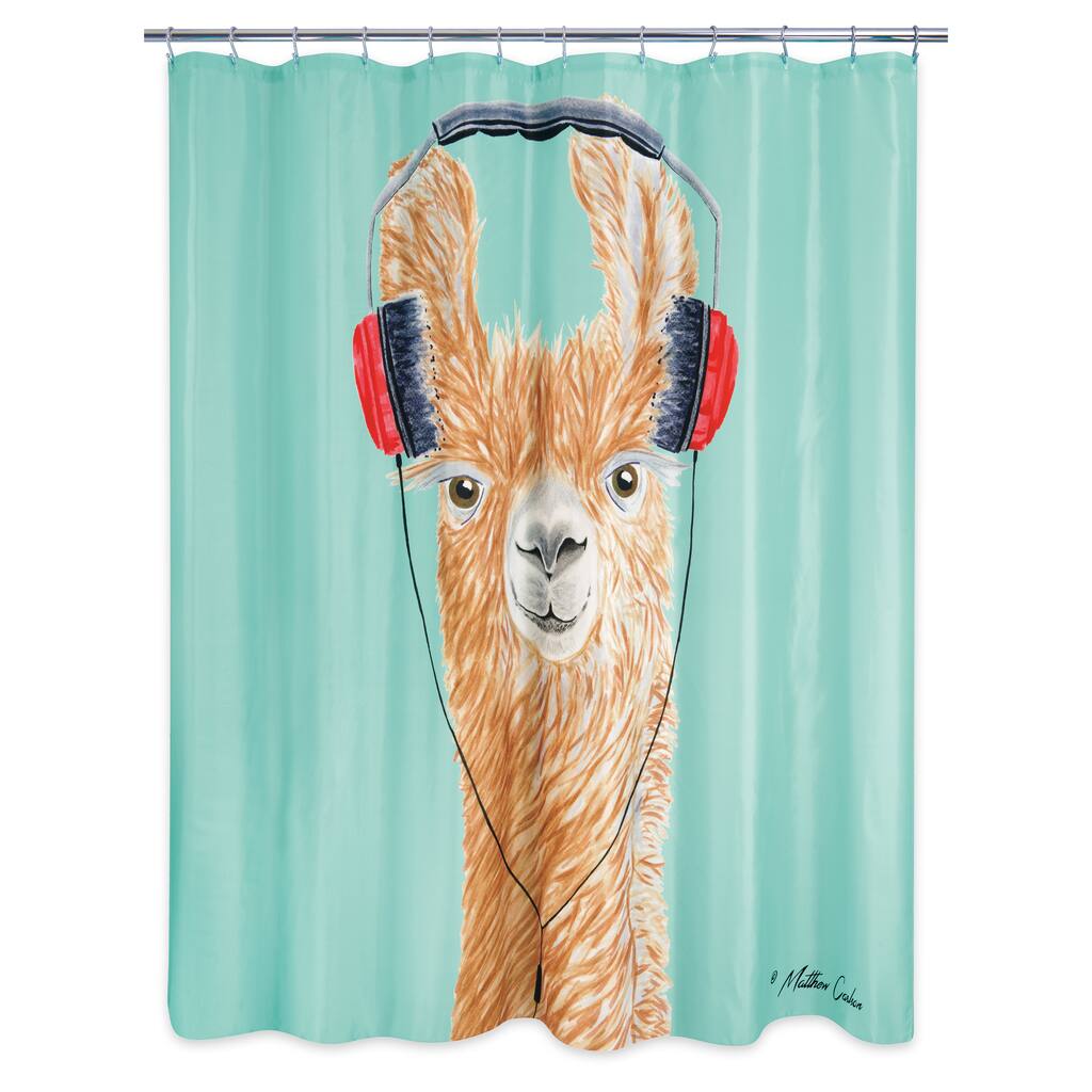 Headphone Llama Shower Curtain - Grey - 70x72