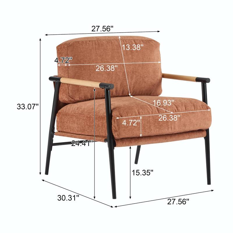 Minimalist Armchair - Soft Cushions, Wood/Metal Design, Compact