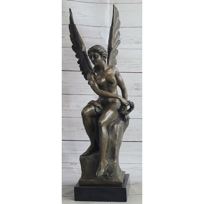 Roman Winged Goddess Warrior Of Victory Signed 100 Percent Solid Bronze Sculpture