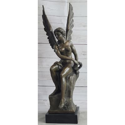 Roman Winged Goddess Warrior Of Victory Signed 100 Percent Solid Bronze Sculpture