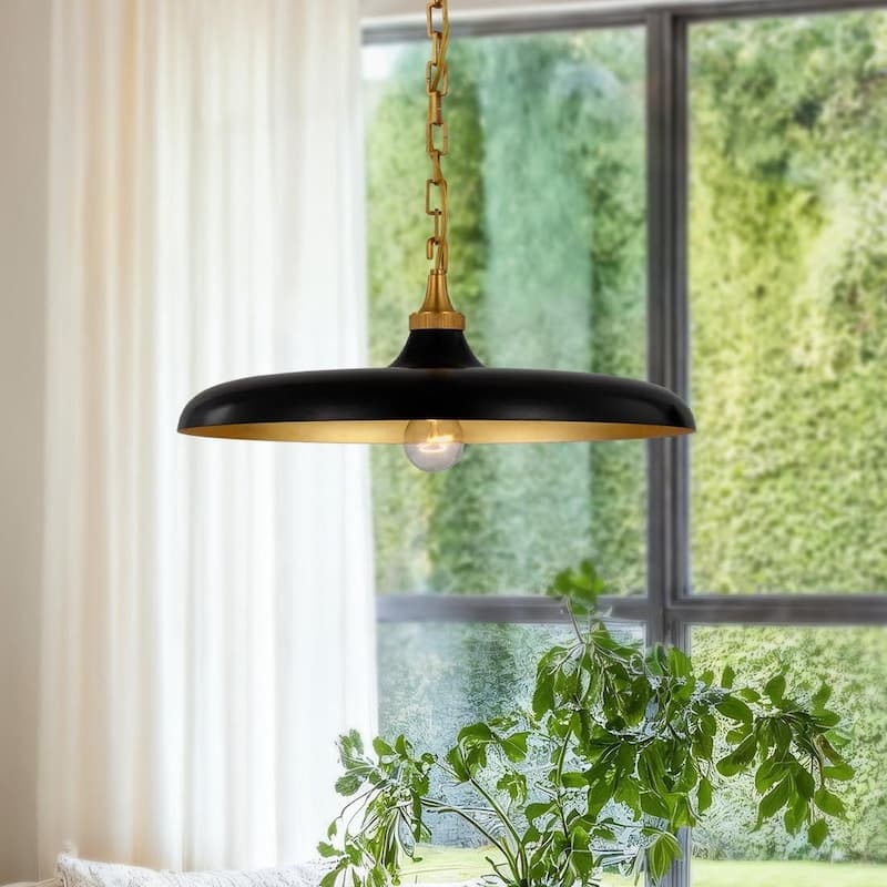 Raven Black Modern Pendant Light - Metal Matte Black, Brass Dome Light Fixture For Modern, Scandinavian, Minimalist Room Decor