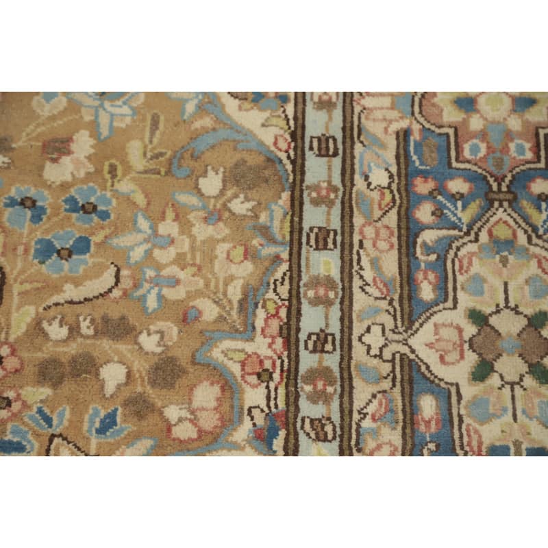 Hand Knotted Oriental 100% Wool Carpet Traditional Floral Brown Kerman Area Rug - 9' 3'' X 6' 3''