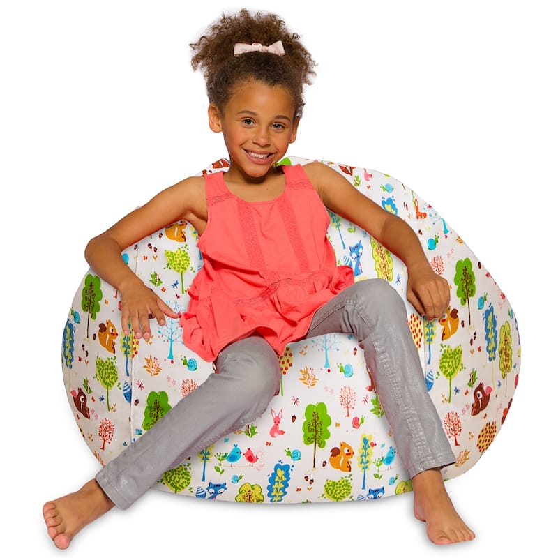 Kids Bean Bag Chair, Big Comfy Chair - Machine Washable Cover - 38 Inch Large - Canvas Animals Forest Critters