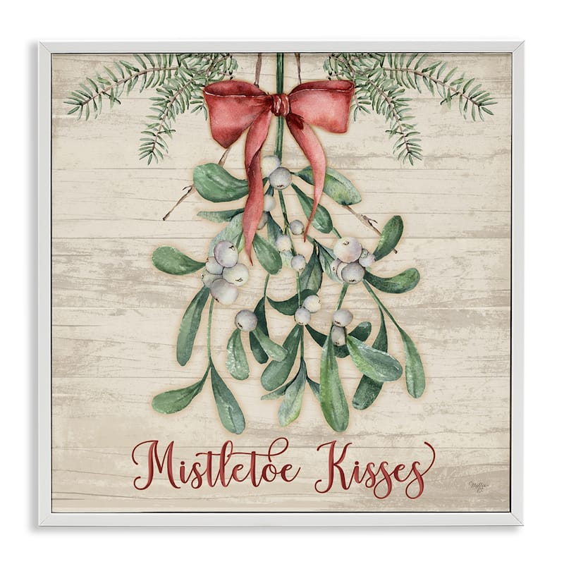 Stupell Rustic Mistletoe Kisses Framed Giclee Art Design By Mollie B. - 24 x 24 - White