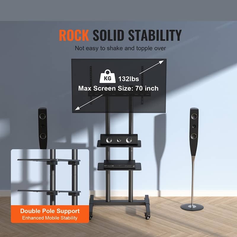70" TV Stand Mount Swivel Universal / Mobile Floor Adjustable Height - 65 inches